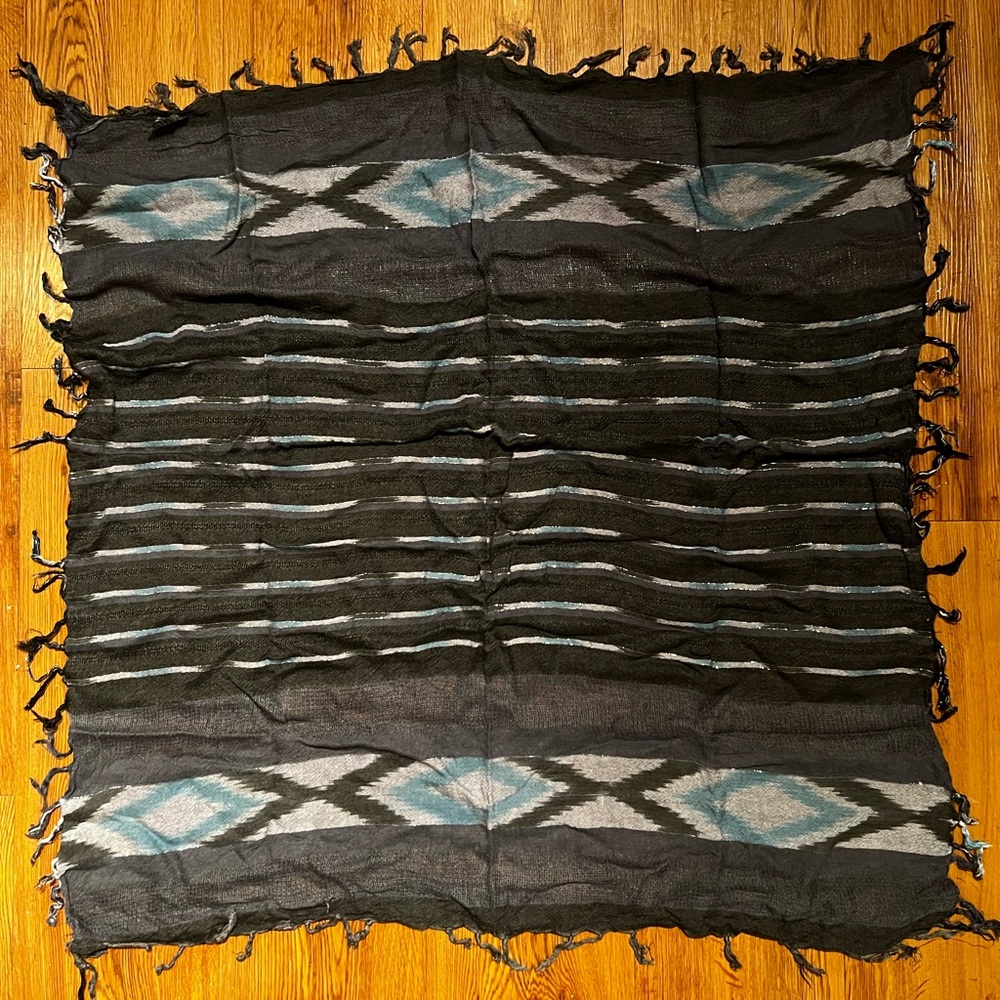 Metallic Blue/Silver Square Tassel Scarf